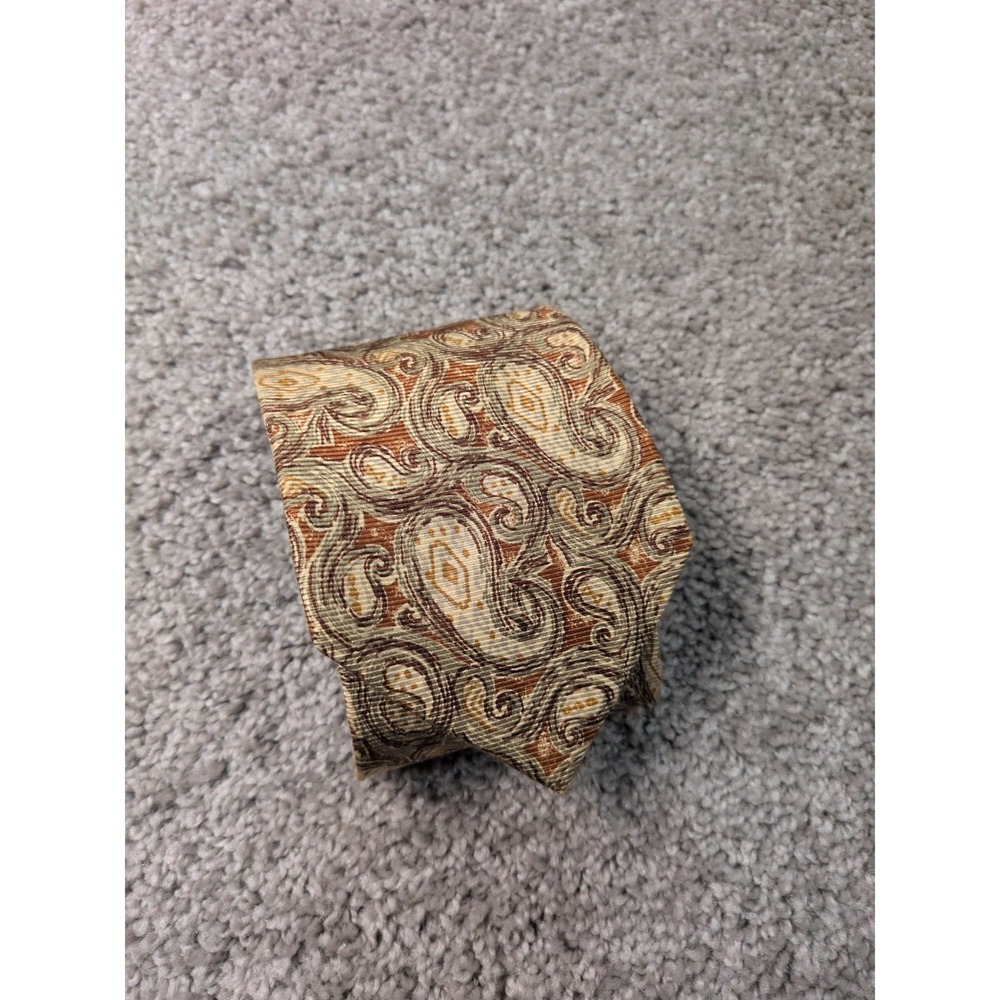 Joseph Abboud Mens Silk Tie Gold Tan Paisley Made in Italy Tessuto Mantero